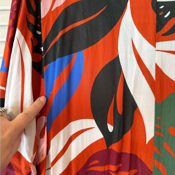 Rachel Pally Orange Print Crepe Short Sleeve Tie Back Maxi Dress in 3X - Picture 8 of 11